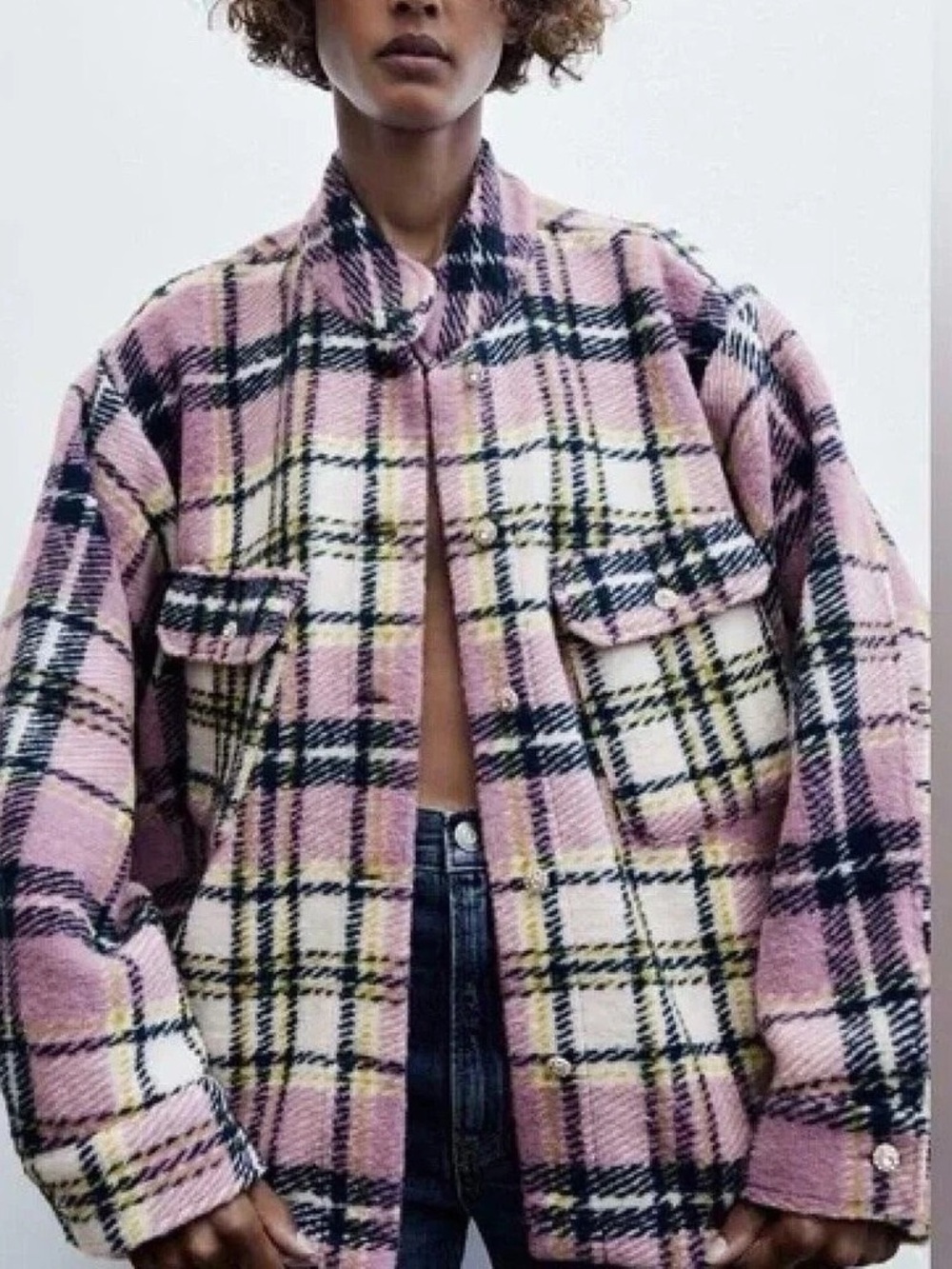 ZARA | Lina Oversized Shacket Wool Blend Lilac Plaid Size Medium